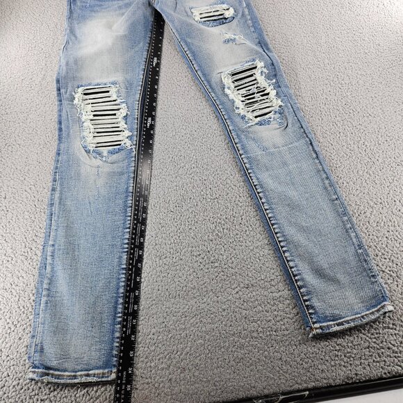 mnml Jeans Mens 34 Blue X203 Stretch Denim Distressed Ripped Slim Fit - Picture 10 of 16